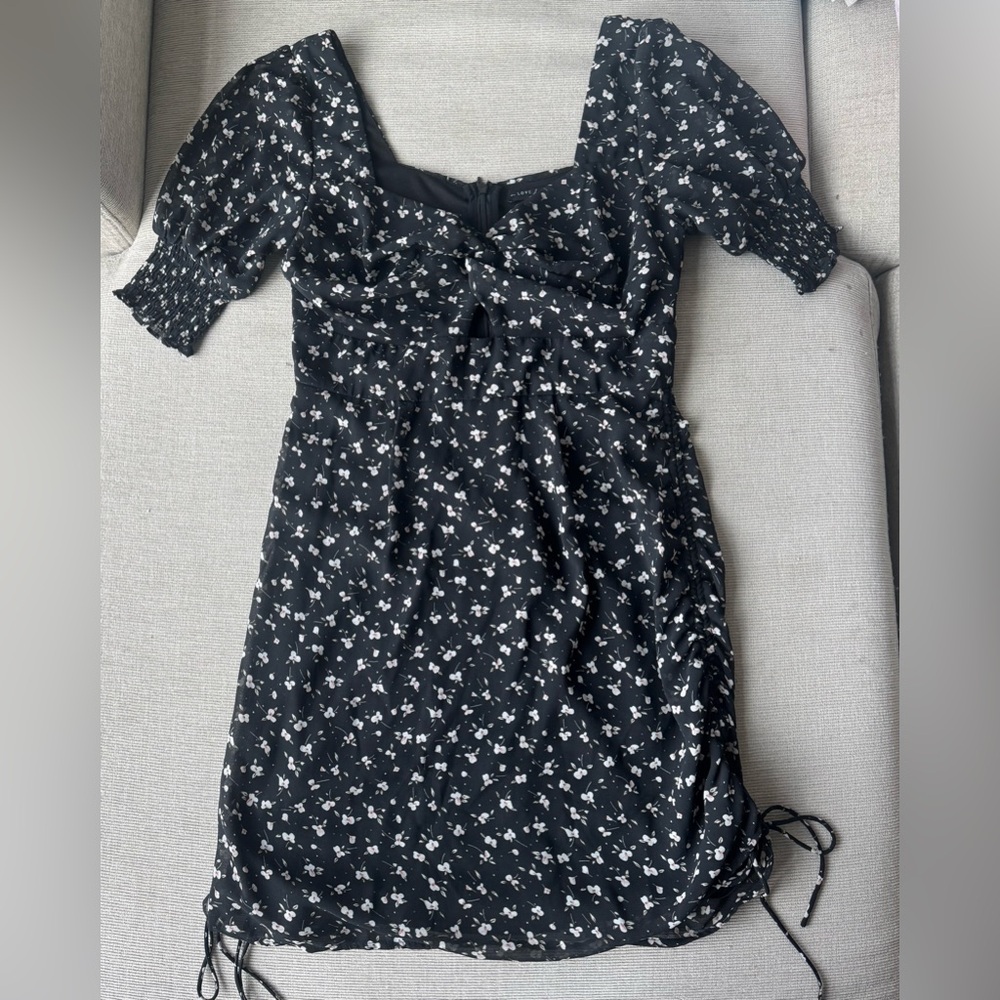 Black Mini Dress with White and soft Pink Floral Print